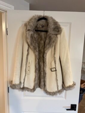 Bebe Faux-Fur Trim Coat Jacket